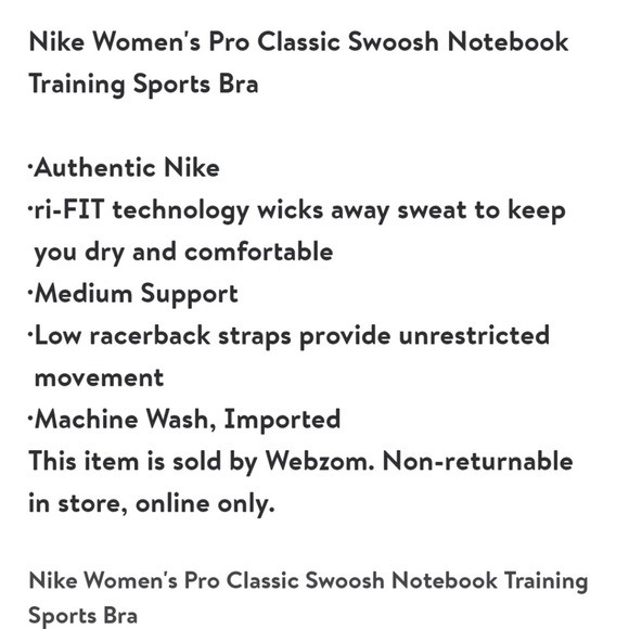 NIKE Woman's Pro Classic Swoosh Notebook Training Sports Bra Green Size Medium - Picture 8 of 8